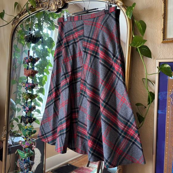 Vintage Handmade Plaid Midi Skirt Festive Holiday 28 Xmas - Picture 4 of 7